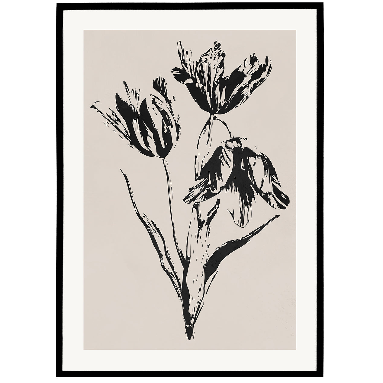 Black and white tulips poster