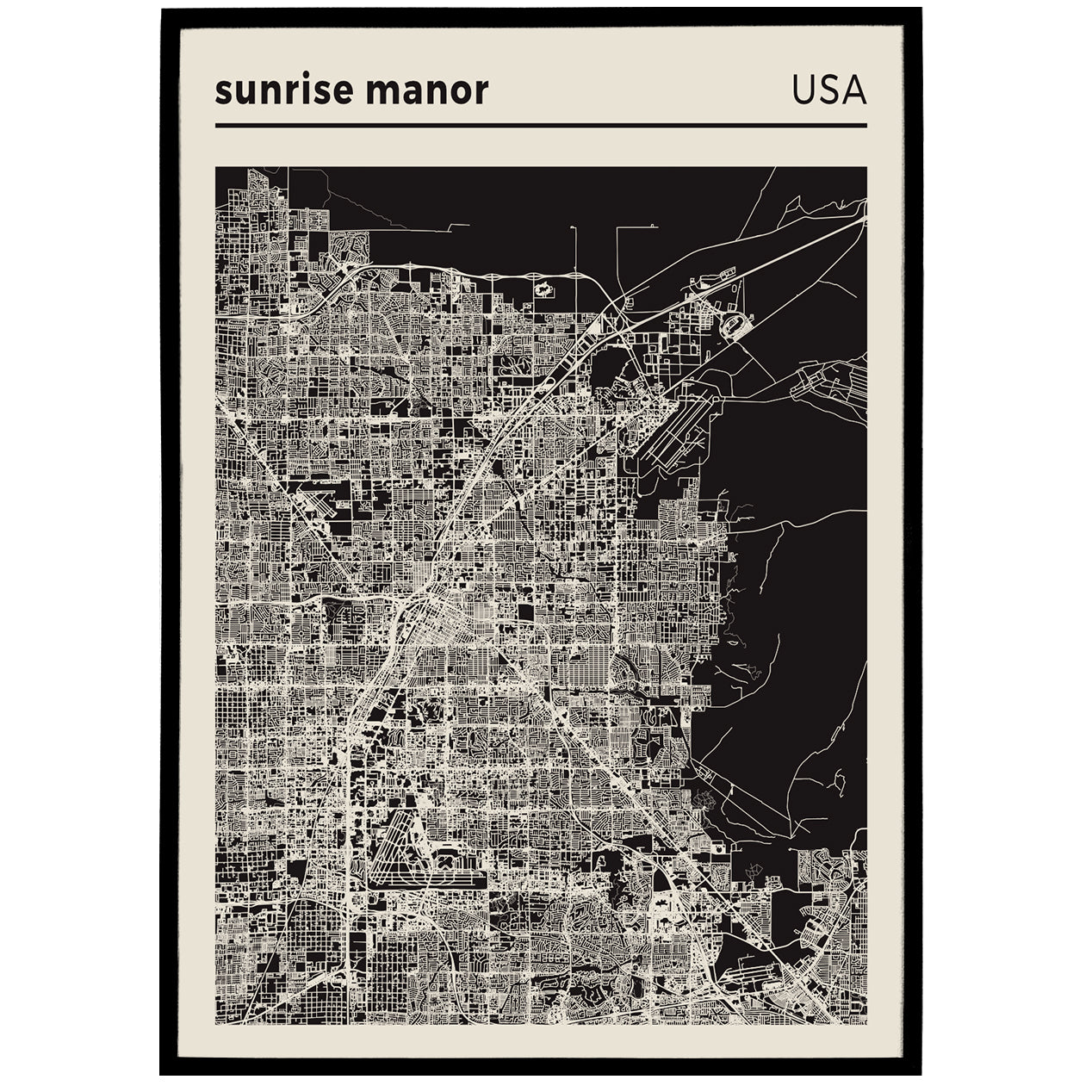 Sunrise Manor - USA | City Map Poster - Black and White