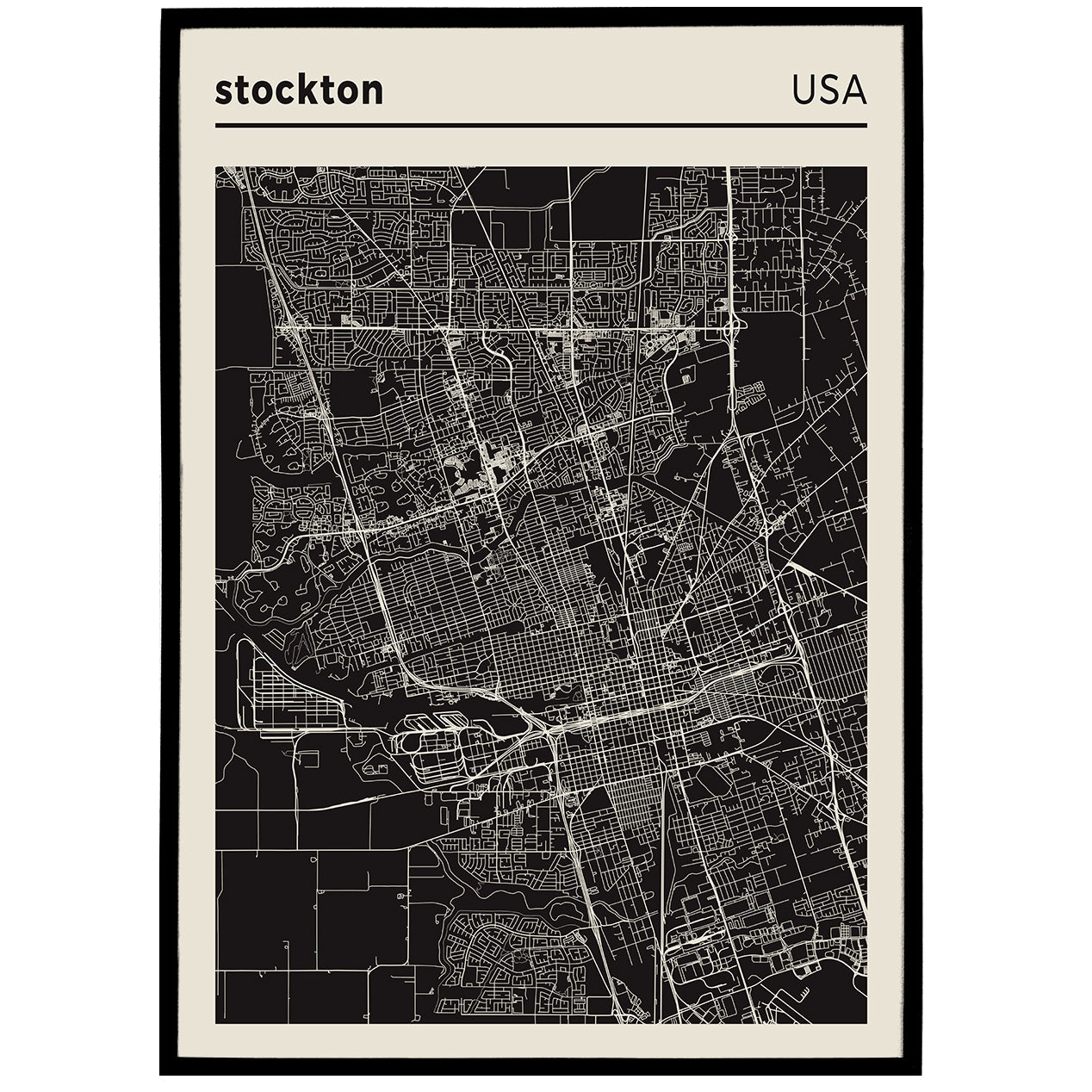 Stockton - USA | City Map Poster - Black and White