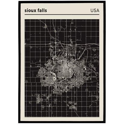 Sioux Falls USA City Map - Black and White Poster
