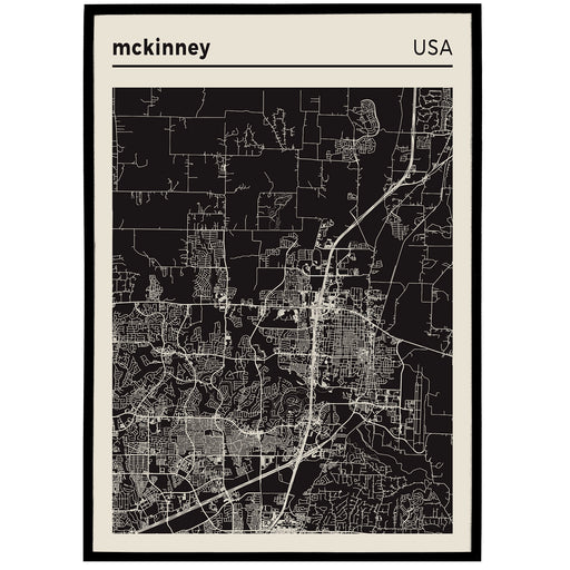 McKinney, USA. Black and White Map Poster
