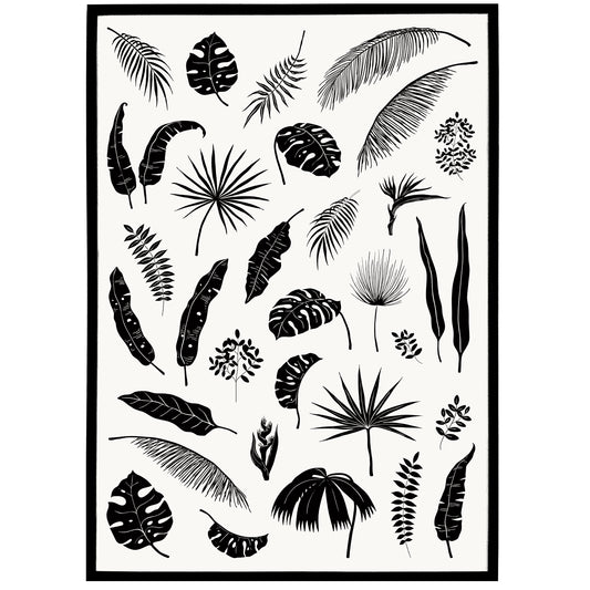 Amazon Jungle Plants Monochrome Scandinavian Poster