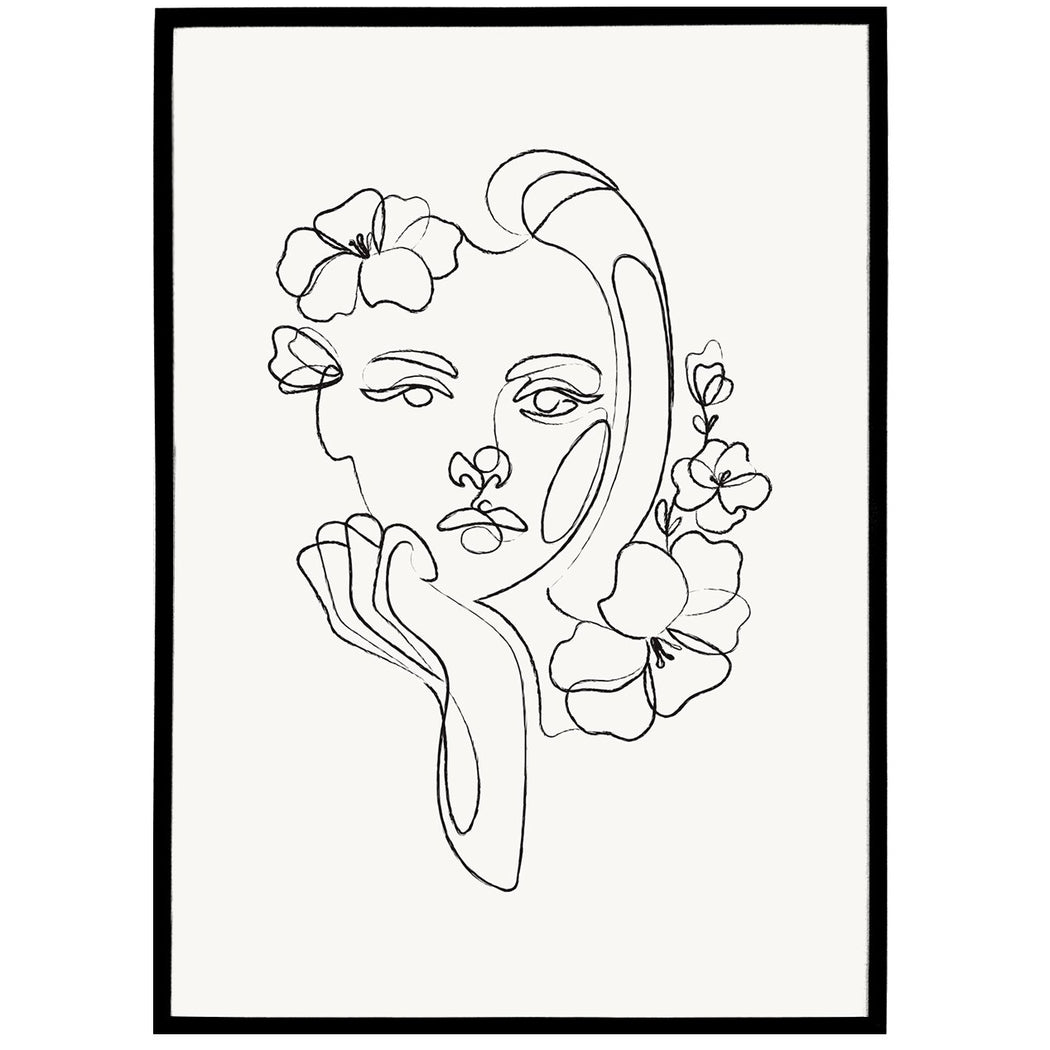 Floral Girl - Line Art Poster Print