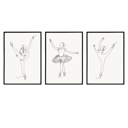 Set of 3 Minimalist Line-Art Ballerina Posters