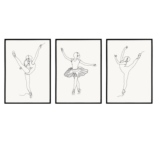 Set of 3 Minimalist Line-Art Ballerina Posters