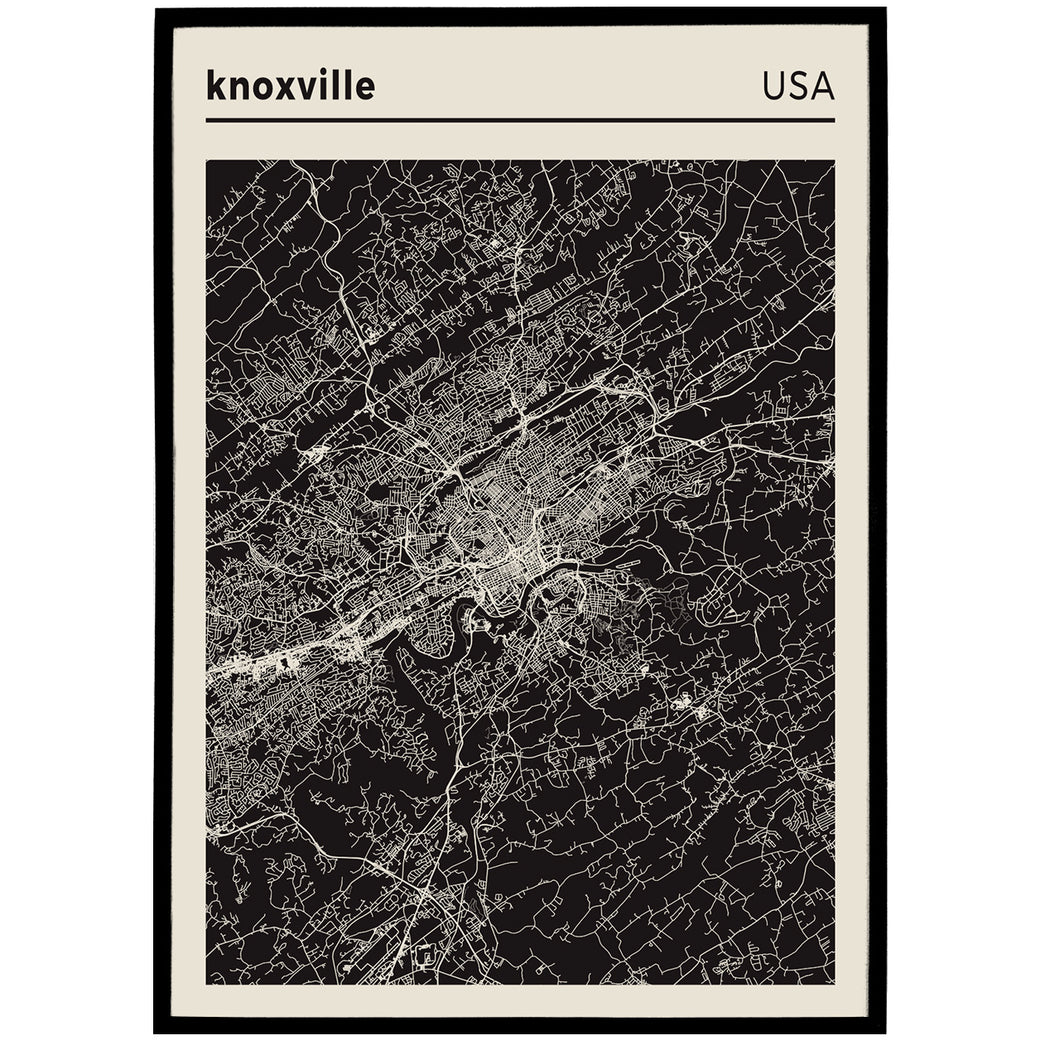 Knoxville, USA - black and white city map poster