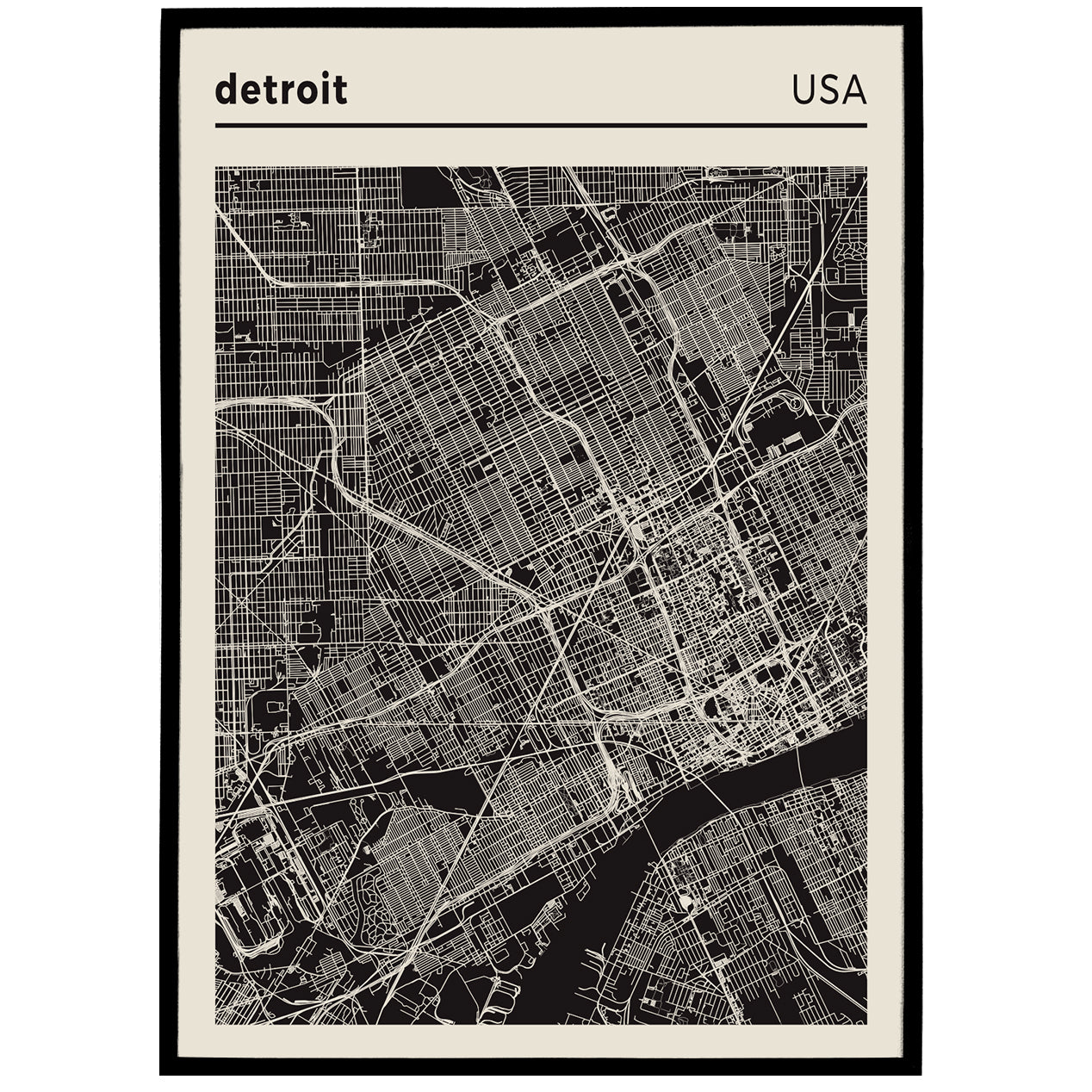Detroit USA - City Map Poster Print