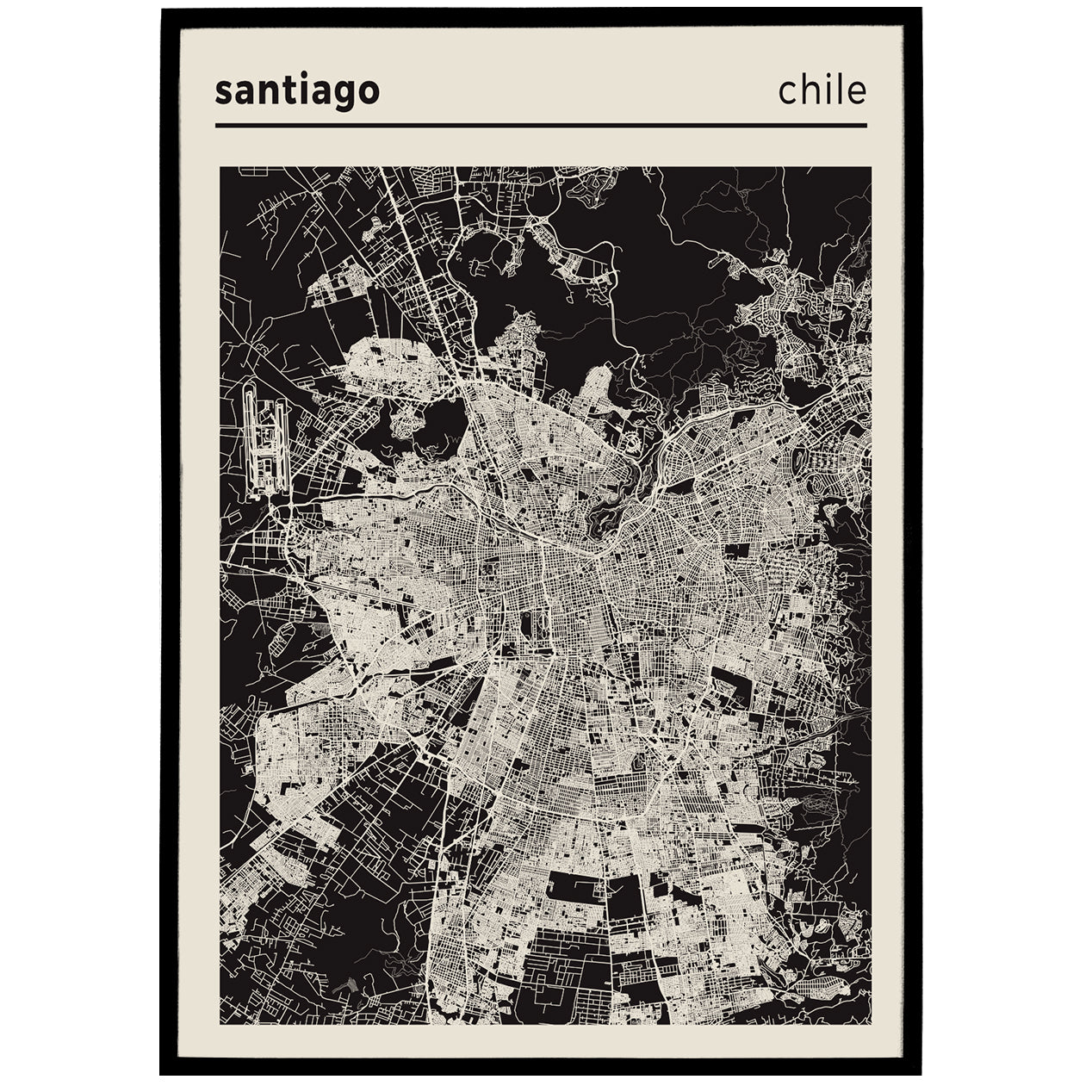 Santiago, Chile - City Map Poster Print