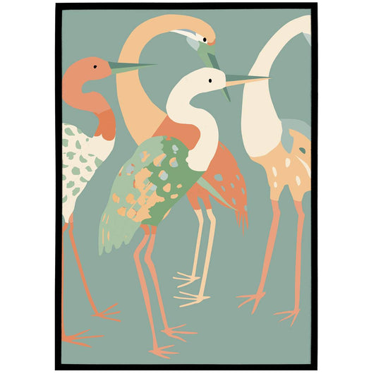 Long Neck Cranes Illustration Print - HypeSheriff Europe