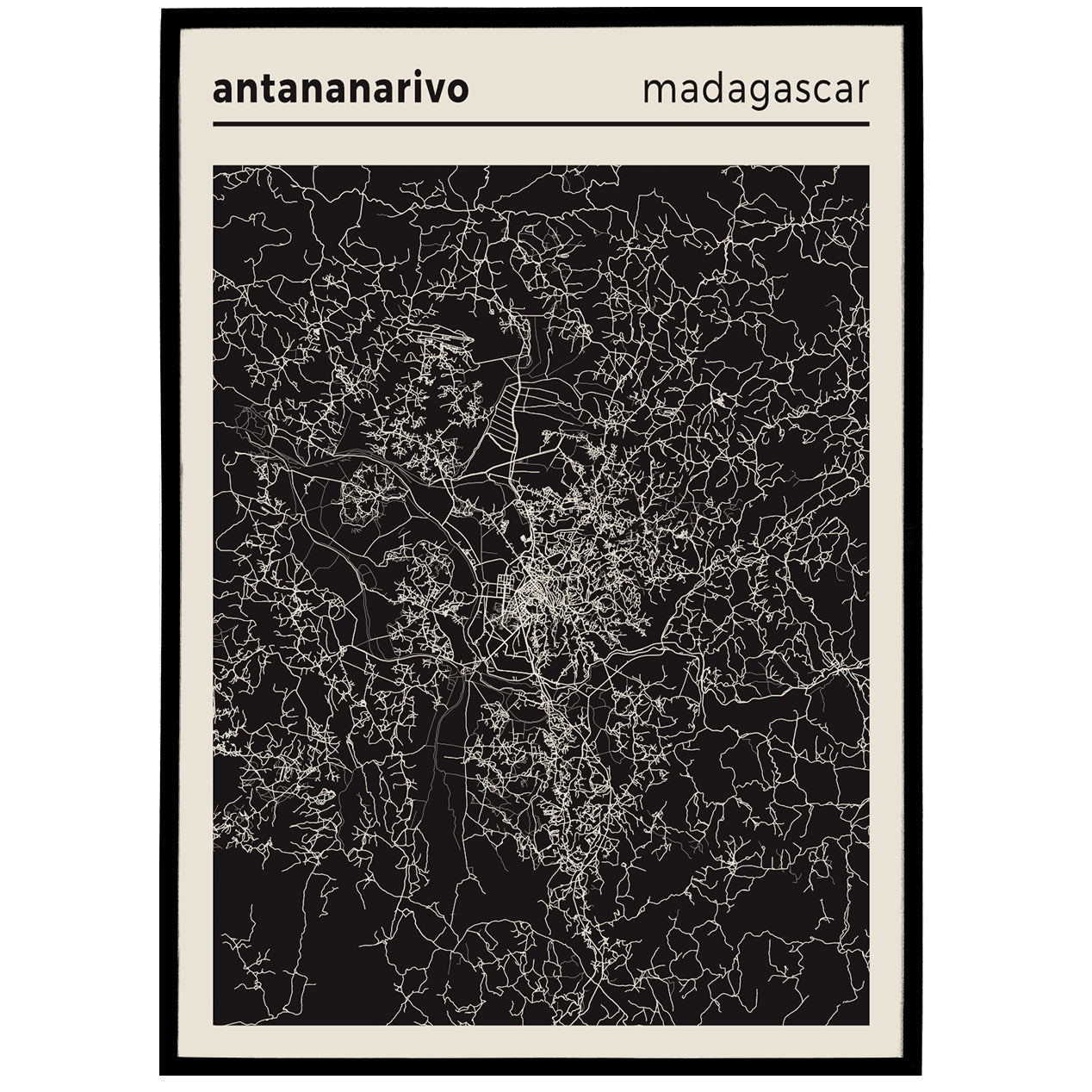 Antananarivo, Madagascar Map Poster