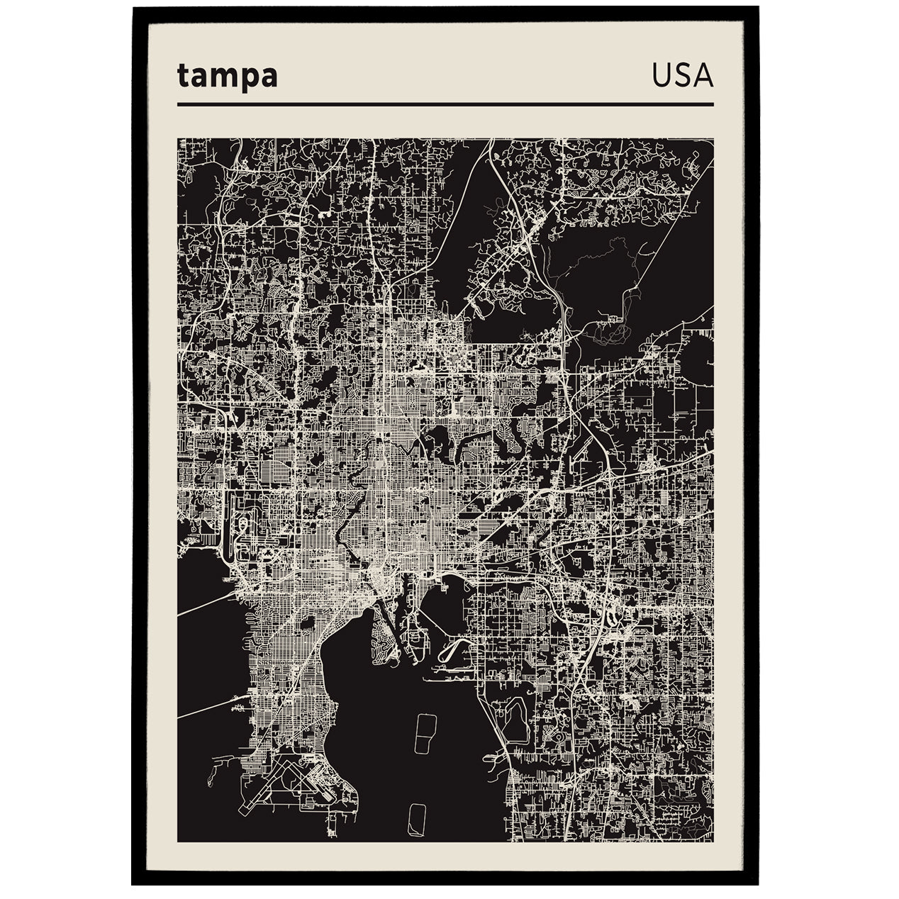 Tampa - USA | City Map Poster - Black and White