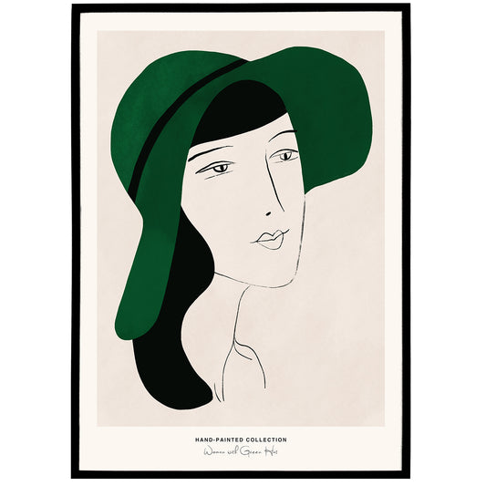 Woman with Green Hat | Hand-Painted Collection Poster