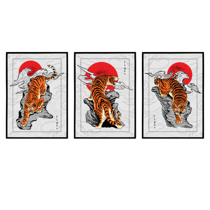 Set of 3 Japanese Tiger Art Prints