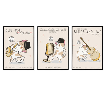 Set of 3 Jazz Posters with cute kittens