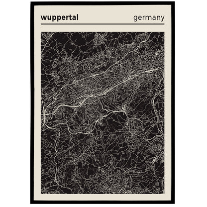 Wuppertall Germany City Map - Black and White Poster