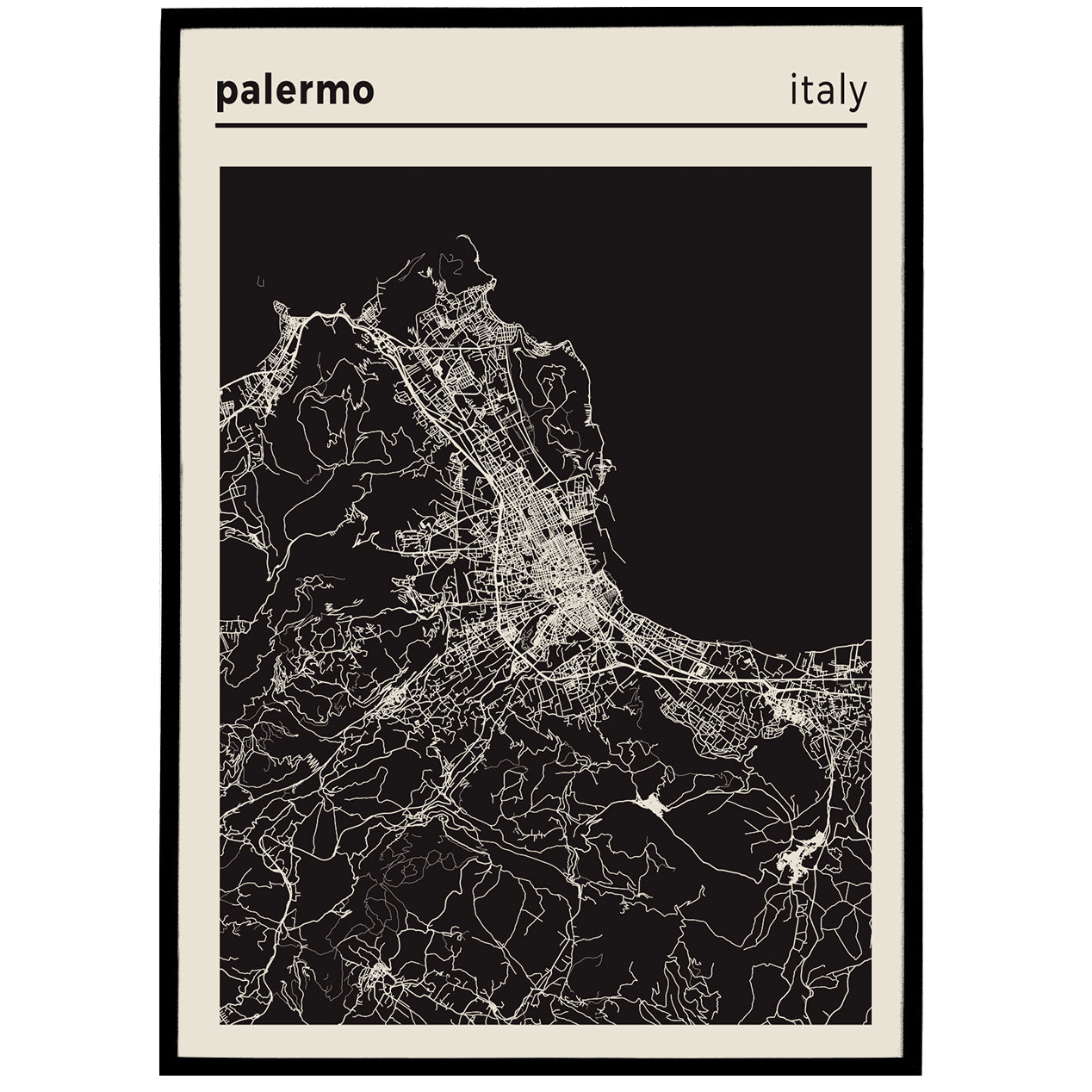 Palermo City Map - Italy - Black and White Poster