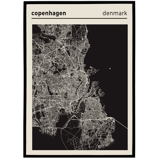 Copenhagen City Map - Black and White Poster