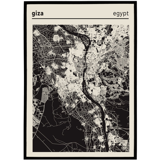 Giza, Egypt City Map - Black and White Poster