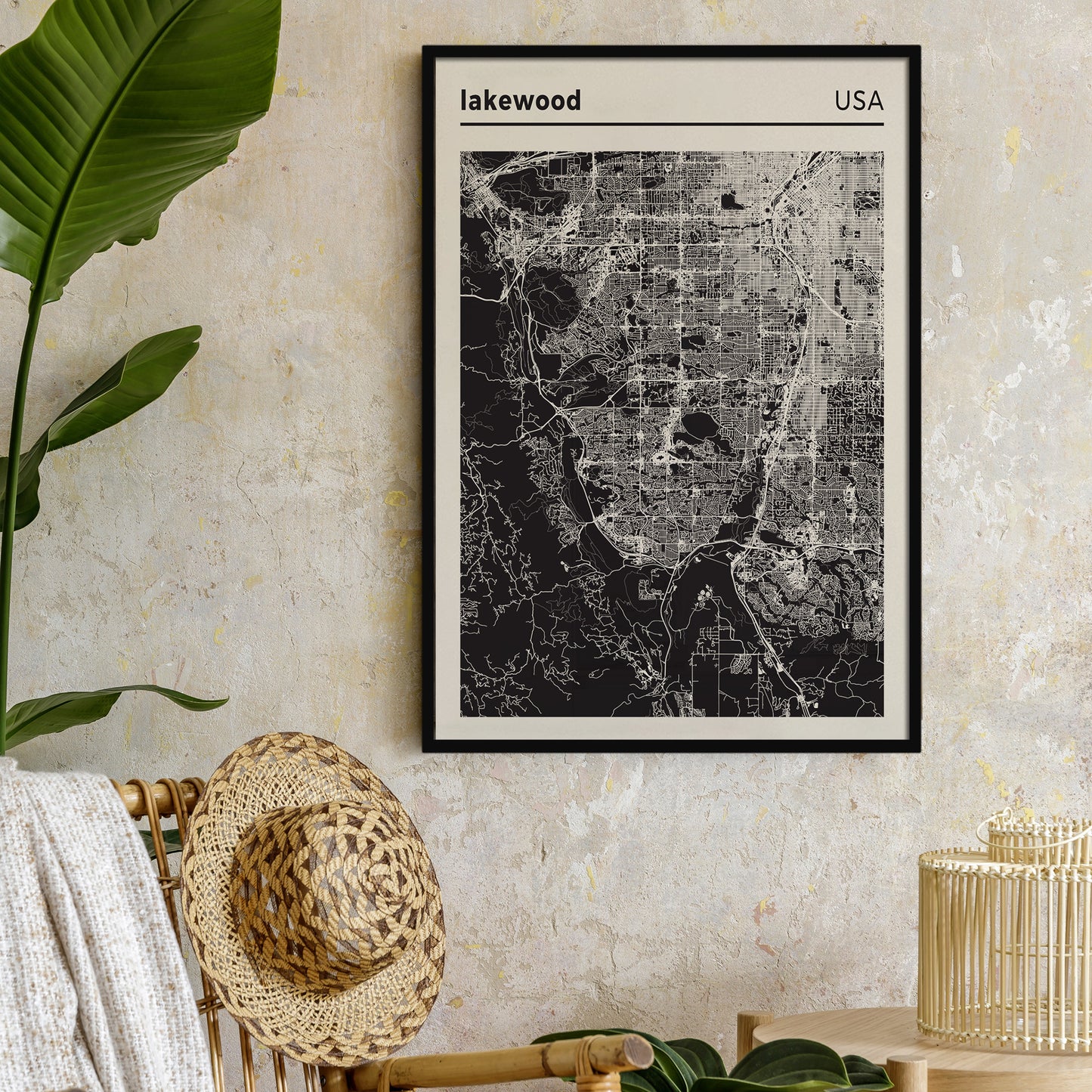 Lakewood, USA - black and white city map poster