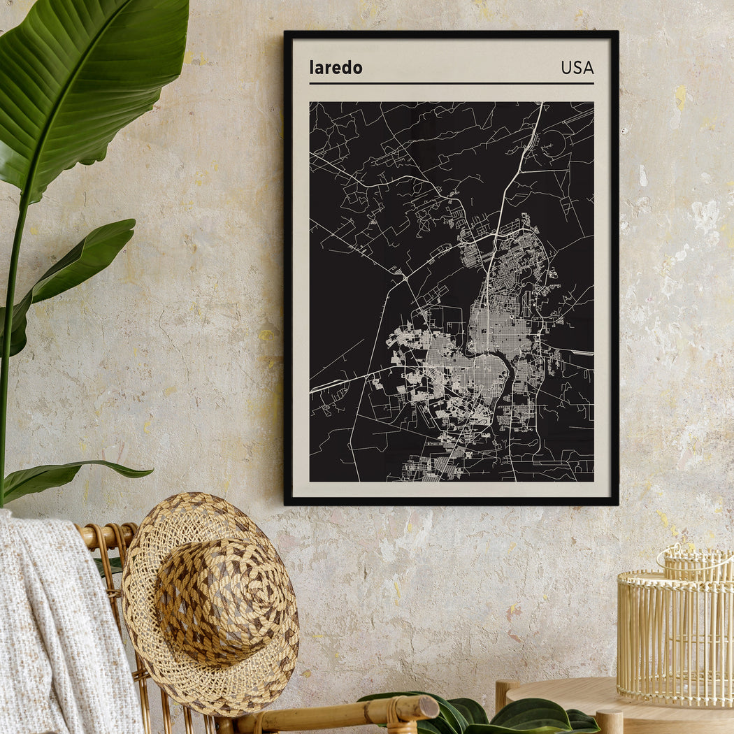Laredo, USA - black and white city map poster