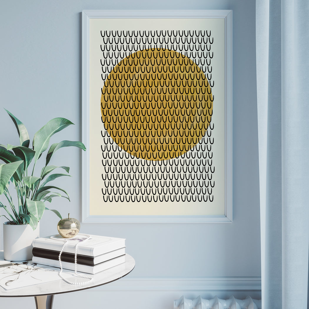 Mid Century Yellow Print - Retro Abstract Composition