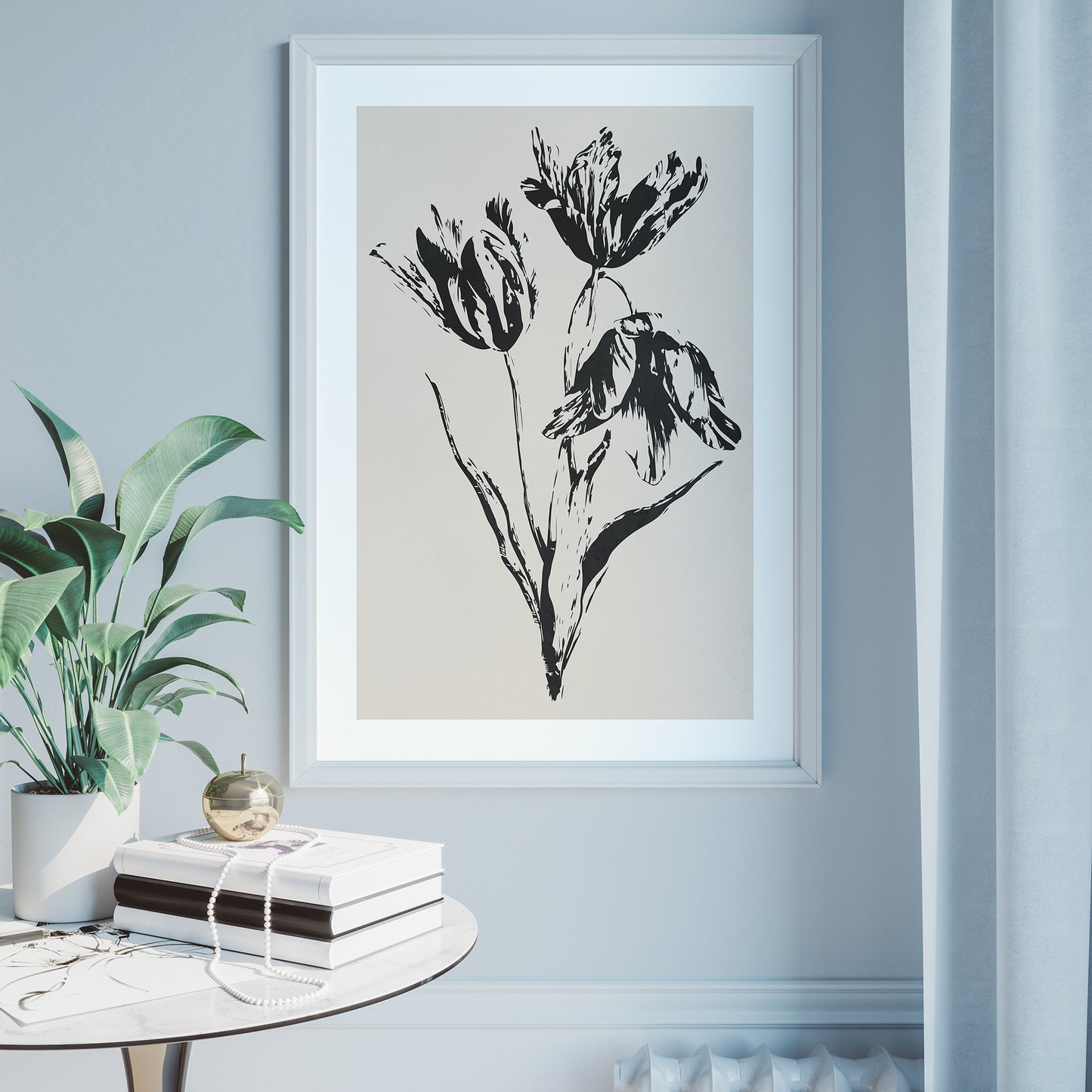 Black and white tulips poster