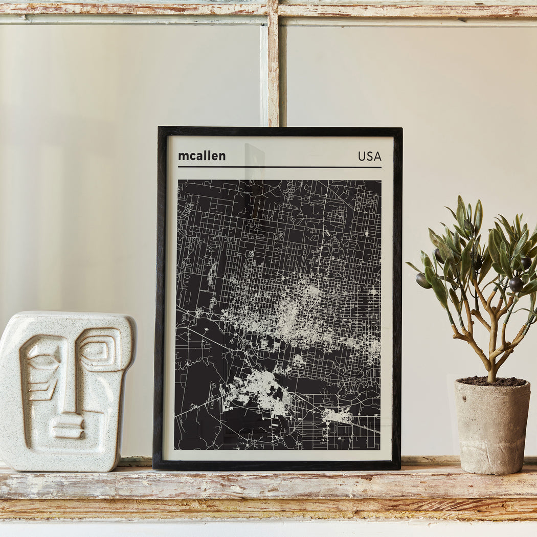 McAllen, USA - Black and White City Map Poster