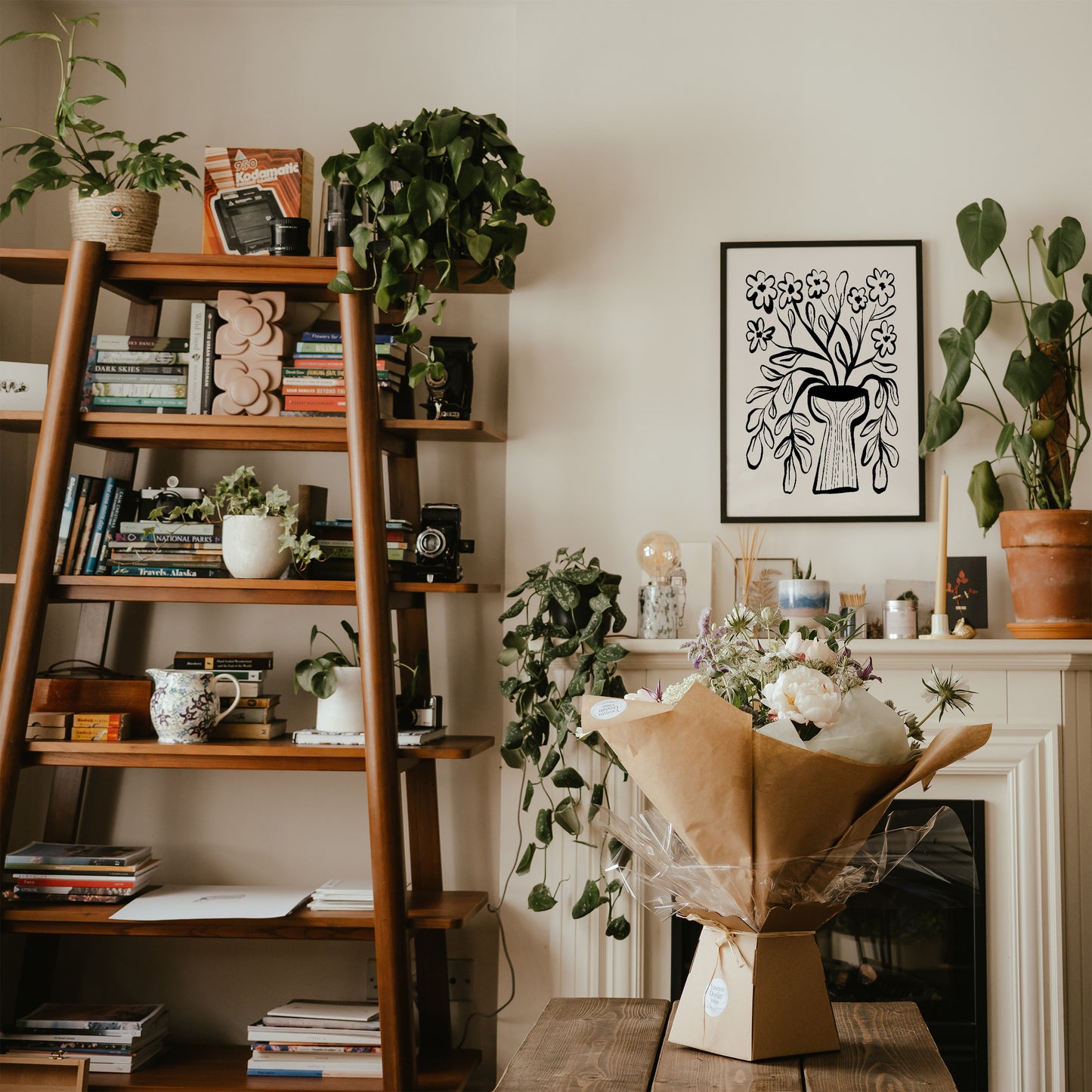 Black Ink Handdrawn Floral Art Poster