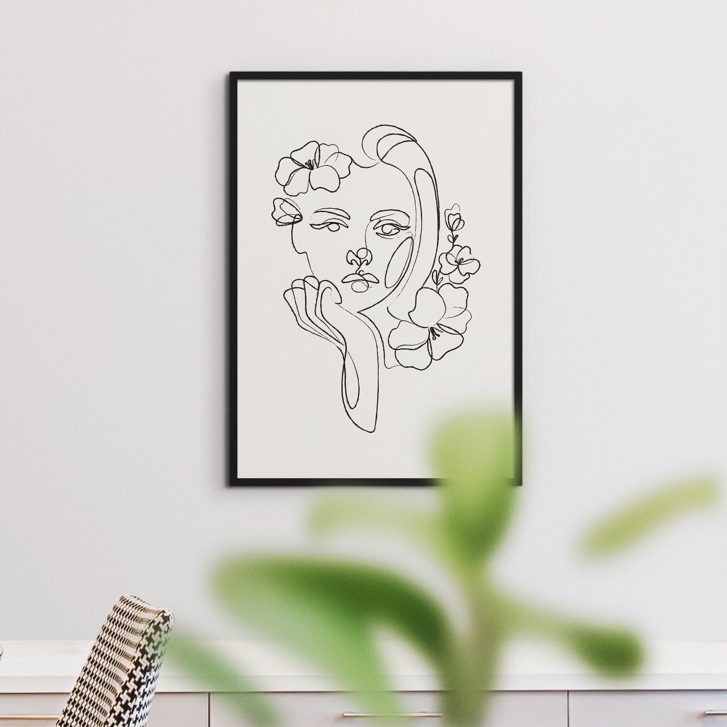 Floral Girl - Line Art Poster Print