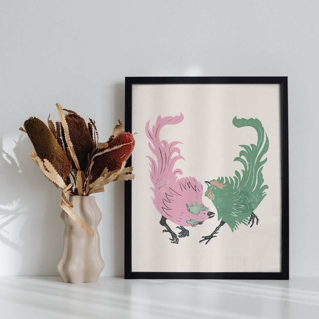 fighting roosters art print