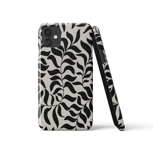Black Rustic Leaves Pattern iPhone Case