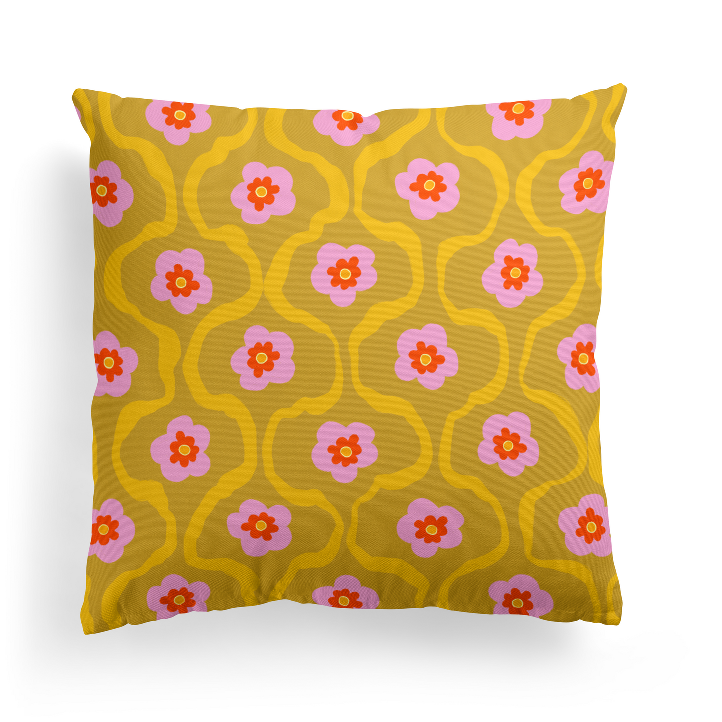 Yellow Retro 60s 70s Pattern Throw Pillow