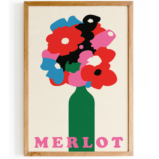 Retro Merlot Wine with Flowers Poster