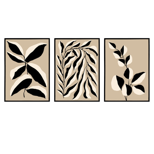 Set of 3 Botanical Beige and Black Posters