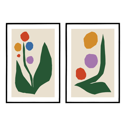 Set of 2 Colorful Cutout Flowers Posters