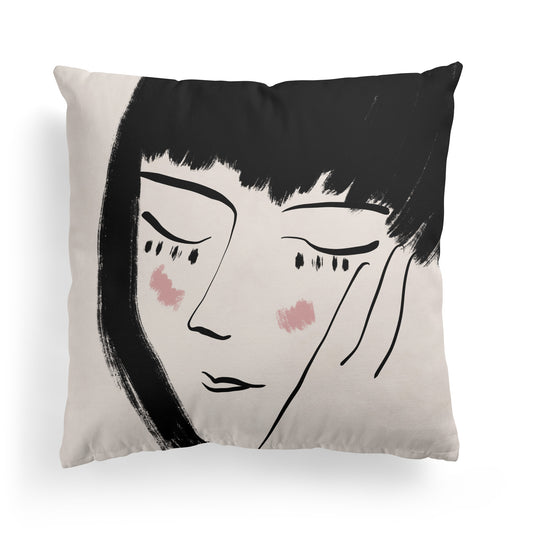 Handdrawn Sleeping Girl Throw Pillow