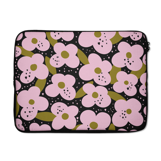 Retro Pink Flowers Pattern- Laptop Sleeve