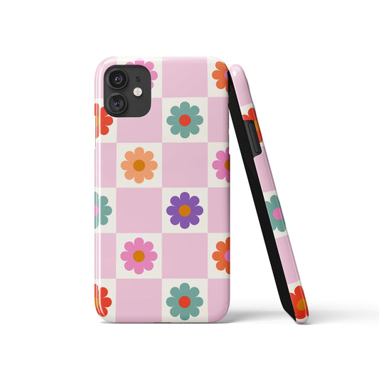 Pink Checkered Groovy Floral iPhone Case