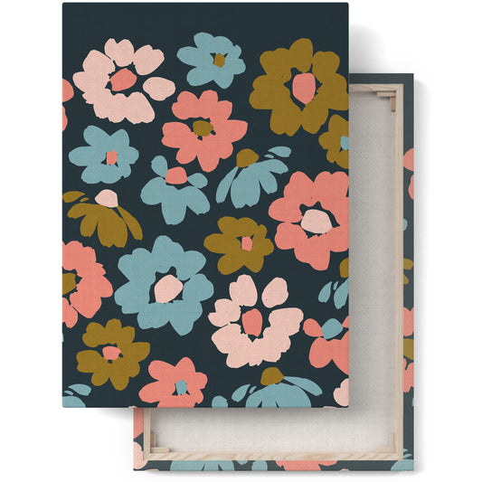 Blue Retro Floral Canvas Print