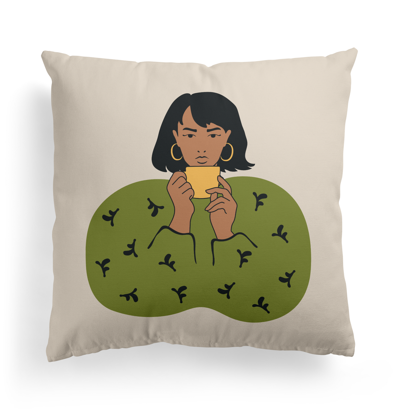 Sofia with a Cup of Tea Throw Pillow