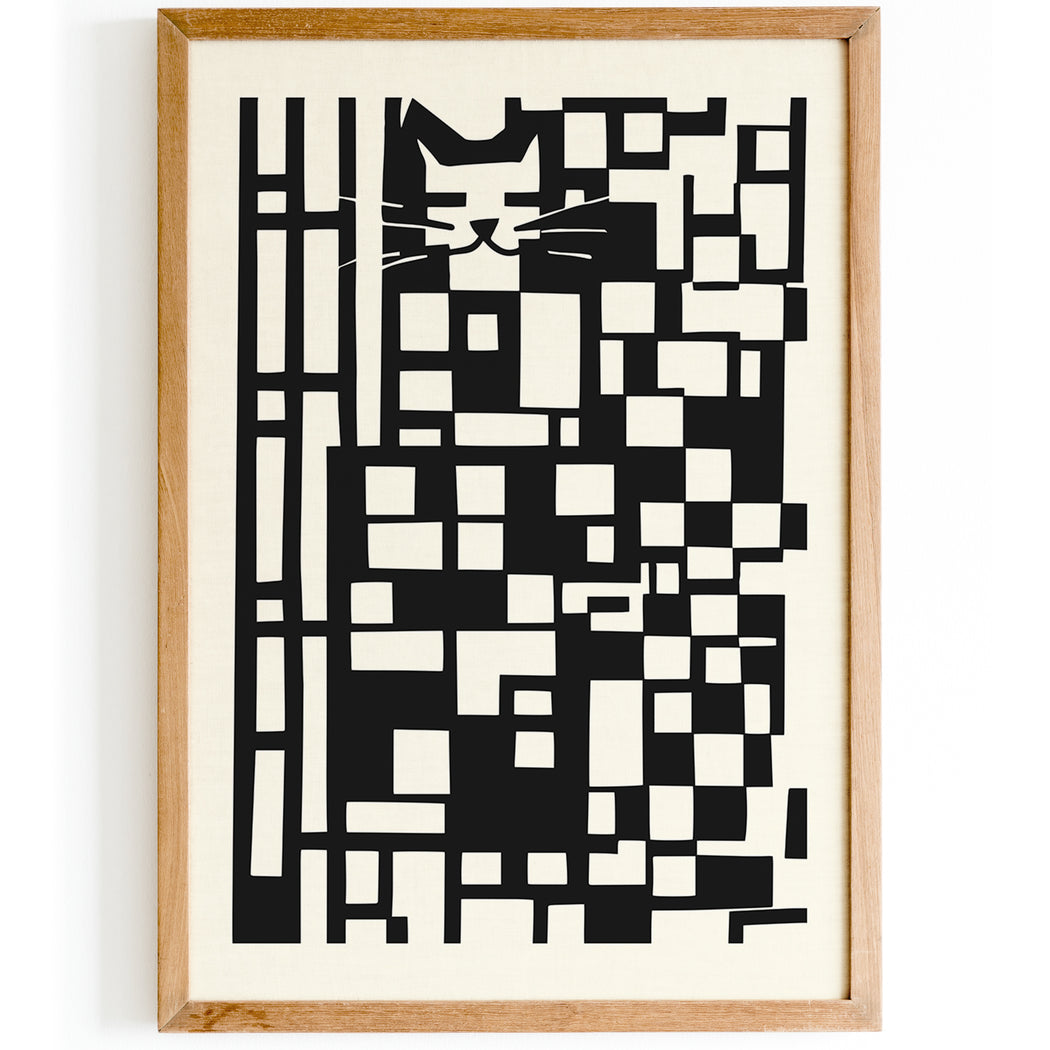 Checkerboard with Cat Poster