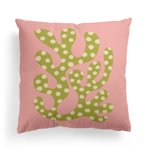 Pink Abstract Green Leaf Shapes Throw Pillow