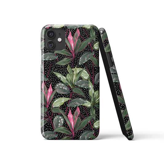 Black Flowers with Dots Pattern iPhone Case