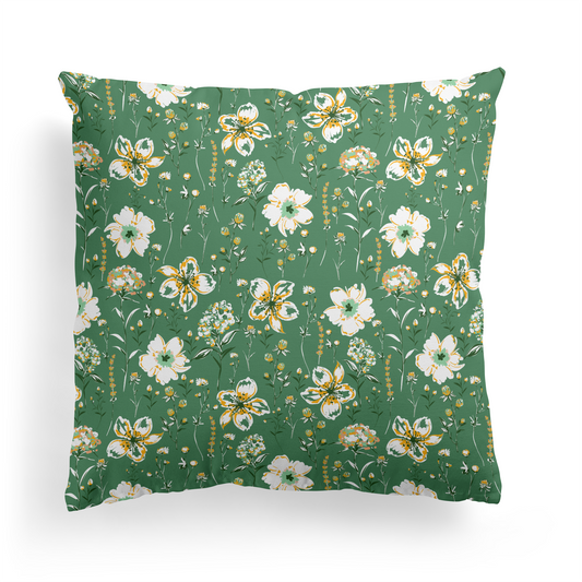 Green Floral Vintage Throw Pillow