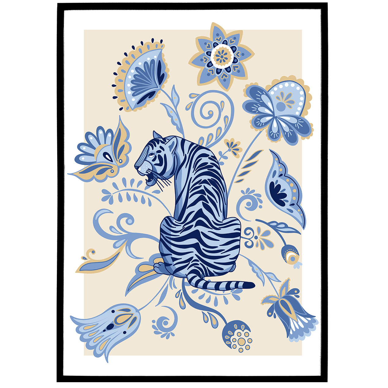 Blue Tiger Boho Poster