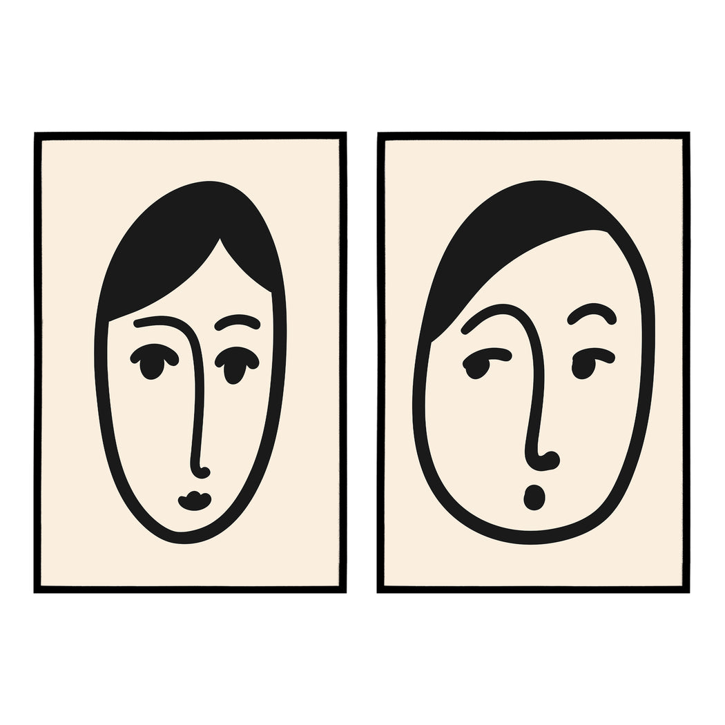 Set of 2 Line Art Face Prints