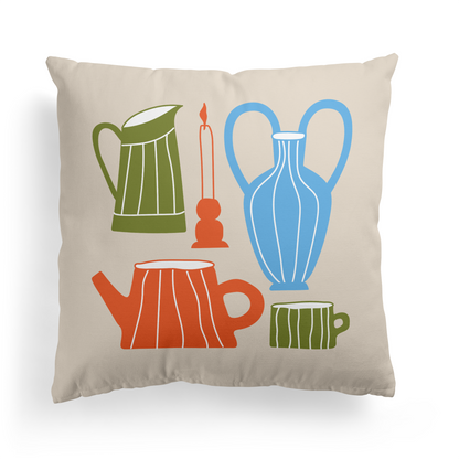 Kitchen Decor Pots Illustration Throw Pillow