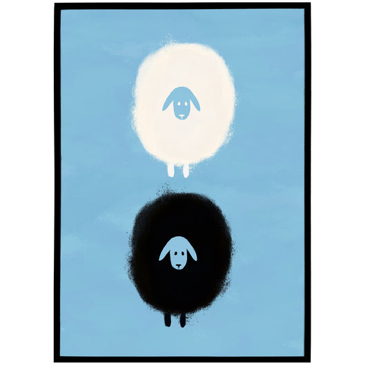 Black and White Sheep Nursery Poster