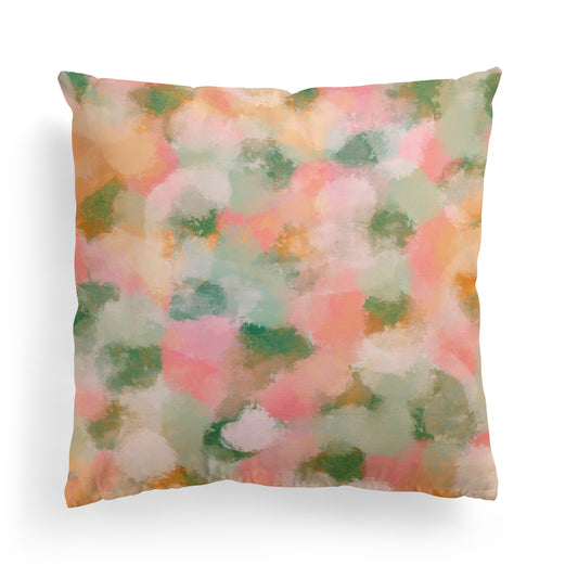 Blurry Garden Pink Green Fuchsia Blush Throw Pillow