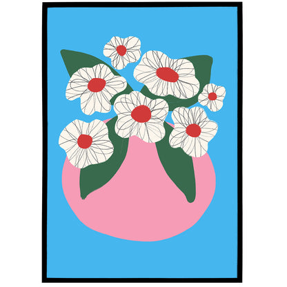 Flowers in Pot Blue Illustration Poster